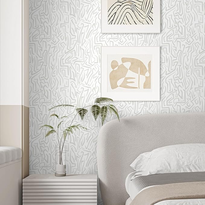 Ismoon 17.3"x 393"Gray and White Wall Paper Peel and Stick Modern Gray Striped Wallpaper Removable Self-Adhesive Neutral Wallpaper Contact Paper for Cabinets and Drawers Vinyl Roll