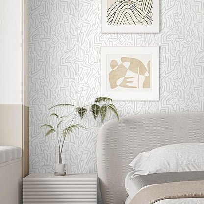 Ismoon 17.3"x 393"Gray and White Wall Paper Peel and Stick Modern Gray Striped Wallpaper Removable Self-Adhesive Neutral Wallpaper Contact Paper for Cabinets and Drawers Vinyl Roll