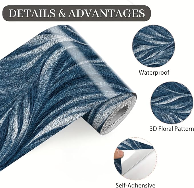 Blue Abstract Wallpaper Border 196x4 Inch Peel and Stick Wall Border Modern Wave Pattern Removable Vinyl Wall Trim Bathroom Kitchen Living Room Bedroom Home Decor