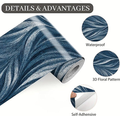 Blue Abstract Wallpaper Border 196x4 Inch Peel and Stick Wall Border Modern Wave Pattern Removable Vinyl Wall Trim Bathroom Kitchen Living Room Bedroom Home Decor