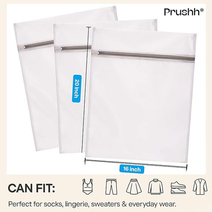 3Pc Spacious Durable Mesh Laundry Bags (16x20 Inches) Protects Delicates, Fine Mesh for Uniform Wash & Dry, Auto-Lock Zipper, Washer-Friendly, For Home, Dorm or Storage, Fits Socks to Sweaters