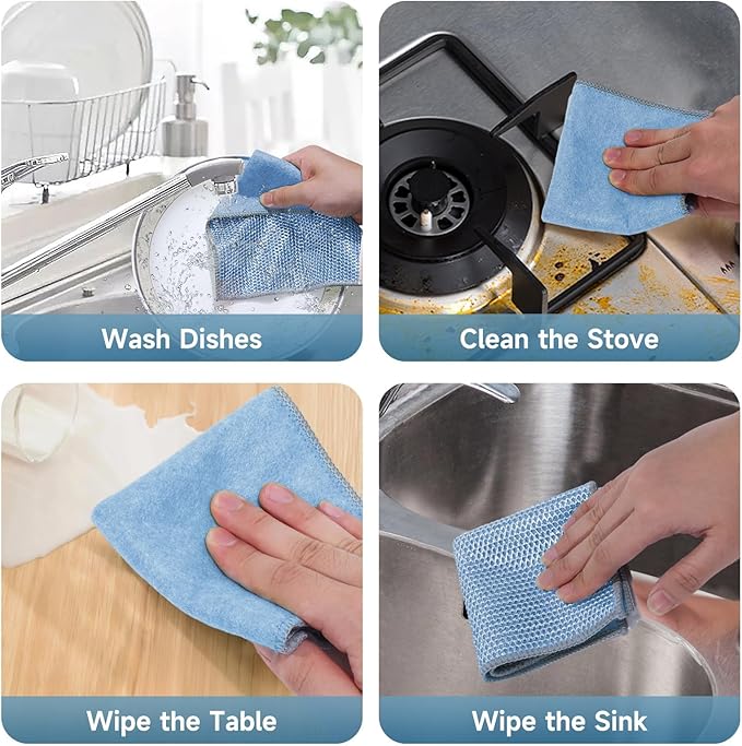 12PCS Upgrade Wire Dishwashing Rag, Non-Scratch, Wet and Dry, Double Layer, Multipurpose Wire Dishwashing Rags for Kitchen, Sinks, Cookware, Stove, Easy Rinsing, Reusable