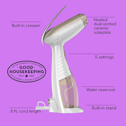 Conair Handheld Garment Steamer for Clothes, Turbo ExtremeSteam 1875W Fabric Clothes Steamer, Portable Handheld Design, Strong Penetrating Steam, White/Champagne, Pack of 2