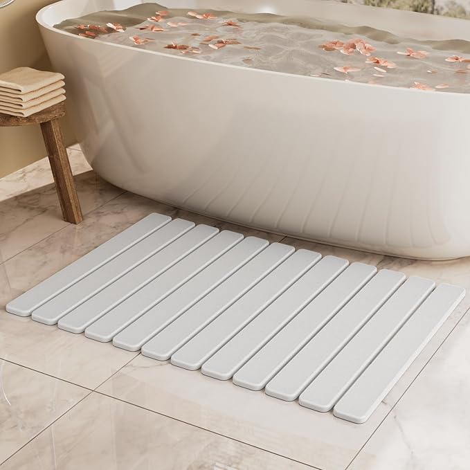 Large Stone Bath Mat 31.5 x 19.7in, Quick Dry Diatomaceous Earth Mats for Bathroom, Super Absorbent Foldable Bath Stone Mat, Non Slip, Dish Drying Mat for Kitchen Counter