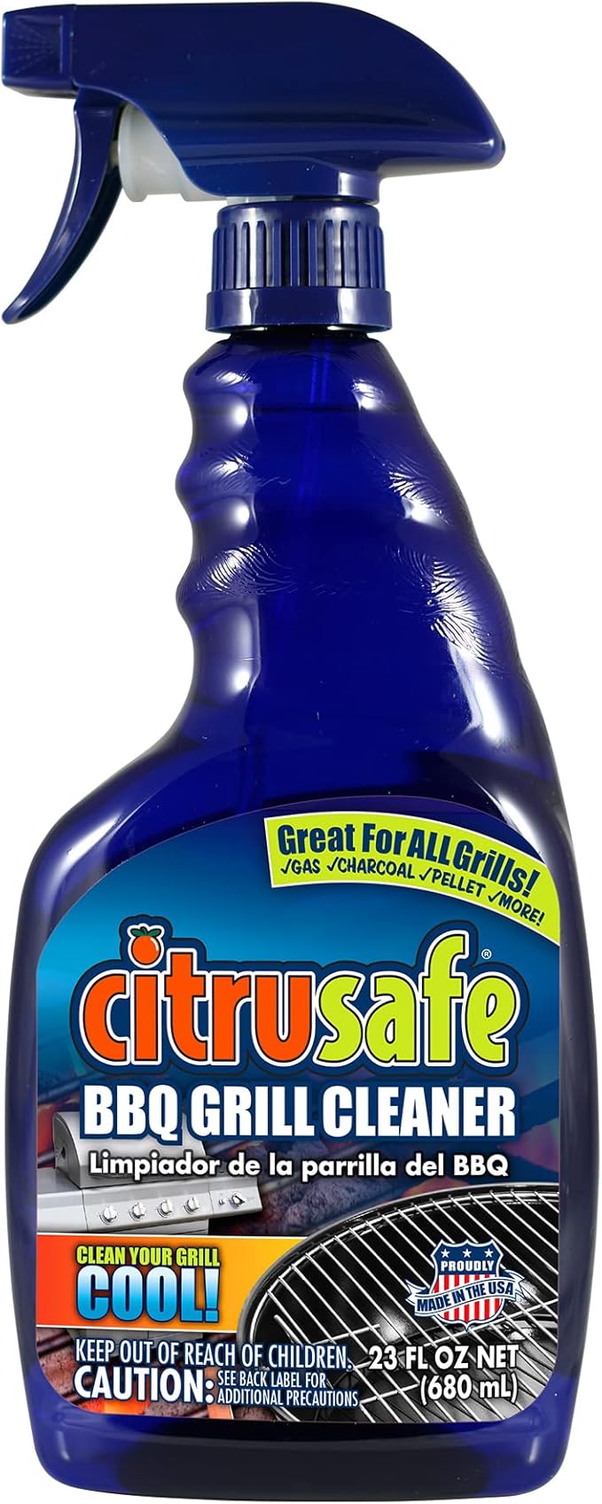 Grill Cleaning Spray - BBQ Grid And Grill Grate Cleanser By Citrusafe (23 oz)