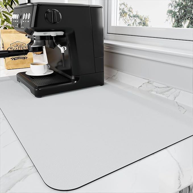 HotLive Coffee Mat - Absorbent Hide Stain Rubber Backed Dish Drying Mat for Kitchen Counter - Bar Mats for Countertops Accessories Fit Under Coffee Maker Espresso Machine