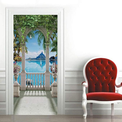 3D Door Stickers Murals - Landscape Peel and Stick Waterproof & Washable Matt Finish Modern Style White 33.9" x 78.7" 2 Pieces