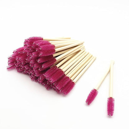 100 Pcs per Container Disposable Wood Mascara Wands, Bamboo Spoolies Brush for Eyelash Extensions, Spooly Eyebrow Brushes Lash Wand Applicator Stick (Red)