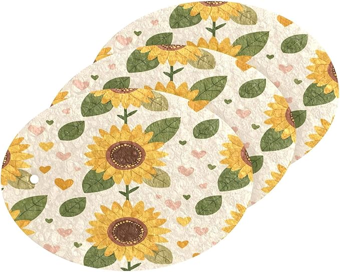 Sunflower Kitchen Scrub Sponges, Pop-up Kitchen Cleaning Sponges Reusable Dish Washing Sponges for Bathroom Household Cleaning 3 Pack - Non Scratch Scrubber