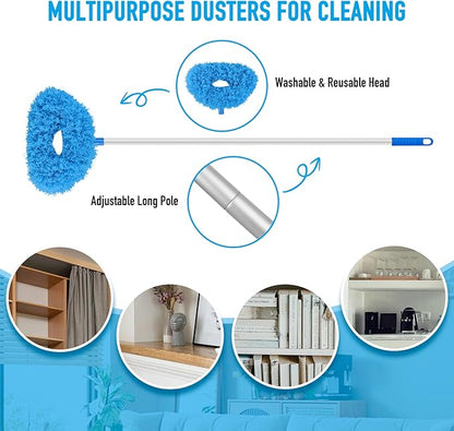 Blue Ceiling Fan Duster - Extended Fan Blade Cleaner, Reusable Microfiber, Adjusts 13 to 55 Inch for Cleaning Walls, Cobweb, Door, Window Top