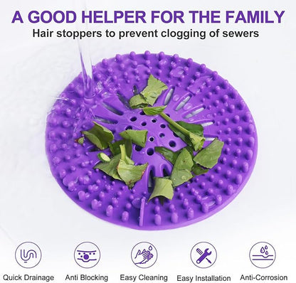 Drain Hair Catcher Durable Silicone Hair Stopper Shower Drain Covers with Iron Easy to Install and Clean Shower Drain Hair Trap Suit for Bathroom Bathtub Tub and Kitchen 5 Pack