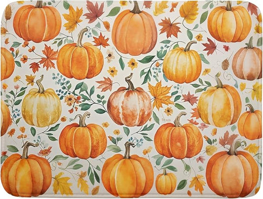 Fall Pumpkin Thanksgiving Dish Drying Mat for Kitchen Counter 18x24 Autumn Leaves Harvest Theme Absorbent Reversible Microfiber Drying Mats Kitchen Countertop Protector Dishes Drainer Pad