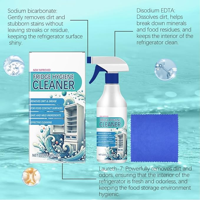 Refrigerator Cleane Spray,Deep Removes freezer Stains Grime,Desalting Odors Household Cleaning Spray,Fridge Hygiene Cleaner 4 oz