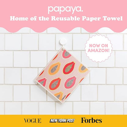 Papaya Reusable Paper Towels, Premium Swedish Dishcloths with Hook, Non-Scratch Reusable Paper Towel, 1 Sheet Replaces 17 Rolls - 2 Sheets, 1 Hook
