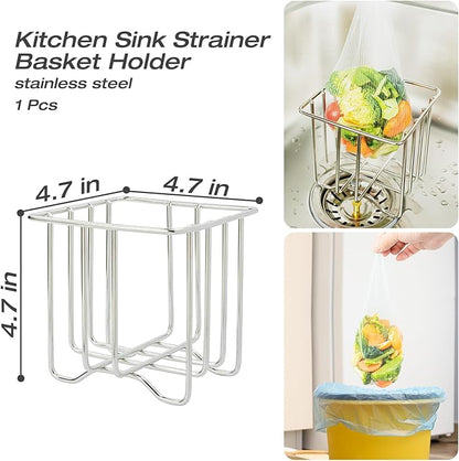 Kitchen Sink Strainer with Sink Basket Holder and 300 Strainer Net Bags,Food Catcher with drain filter Mesh bag,Meshmate Waste Rack Trash Catcher for Leftovers.