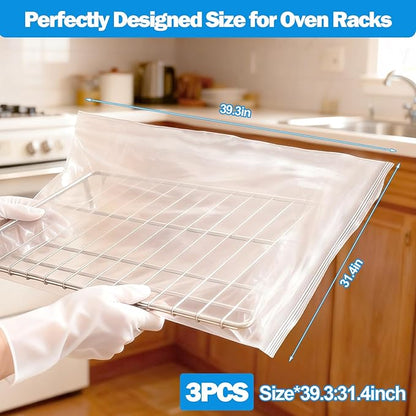 XANGNIER 3 Pack No Scrub Oven Rack Cleaning Bags 39.3 * 31.4in,No Cleaner Included,Simple to Use,No Messy Hands Reusable Leakproof Soaking Cleaner Bags for Removable Metal Rack,BBQ Grills,Grill Grate