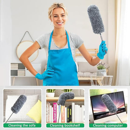 4 Pack Microfiber Duster for Cleaning, Washable Feather Dusters, Extendable Pole, Cleaning Tools for Office, Car, Window, Furniture, Ceiling Fan