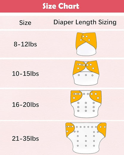 Babygoal Baby Cloth Diaper 6 Pack with 6pcs Inserts and Wet Bag for Fitted Diapers and Prefolds, Adjustable and Reusable Covers for Toddler Boys and Girls