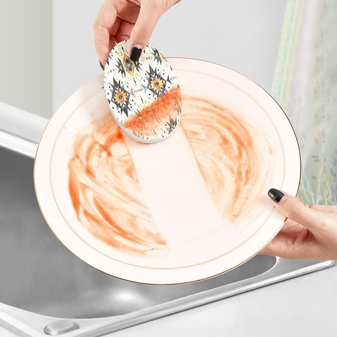 Aztec Kitchen Scrub Sponges, Pop-up Kitchen Cleaning Sponges Reusable Dish Washing Sponges for Bathroom Household Cleaning 3 Pack - Non Scratch Scrubber