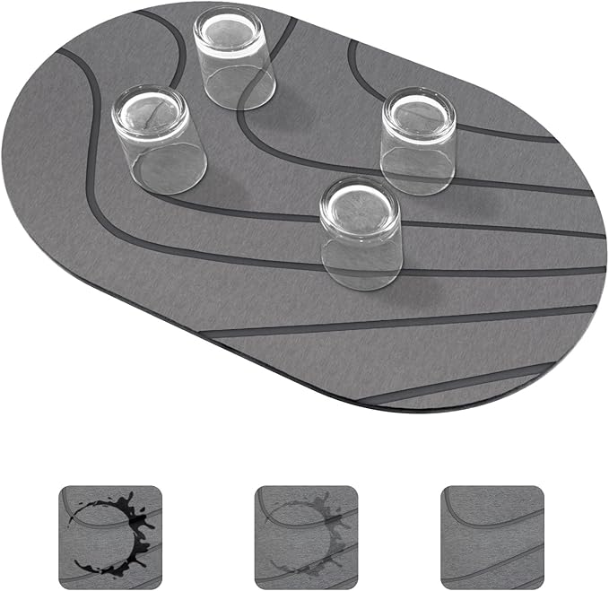 Large Stone Drying Mat for Kitchen Counter of 1 Pack ,24''x16'' Quick Dish Drying Stone Mat Kitchen,Double-sided Diatomaceous Earth Stone Drying Mat,No Moisture Residue, Stone Dish Drying Mat (Oval)