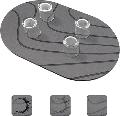 Large Stone Drying Mat for Kitchen Counter of 1 Pack ,24''x16'' Quick Dish Drying Stone Mat Kitchen,Double-sided Diatomaceous Earth Stone Drying Mat,No Moisture Residue, Stone Dish Drying Mat (Oval)