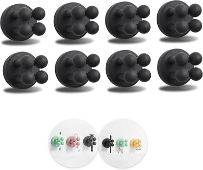 8Pcs Silicone Toothbrush Holders for Bathrooms,Waterproof Self Adhesive Multifunctional Hook for Hanging Towel Key Plug Cable for Bathroom Kitchen Living Room Office Black