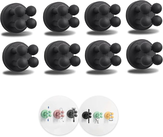 8Pcs Silicone Toothbrush Holders for Bathrooms,Waterproof Self Adhesive Multifunctional Hook for Hanging Towel Key Plug Cable for Bathroom Kitchen Living Room Office Black