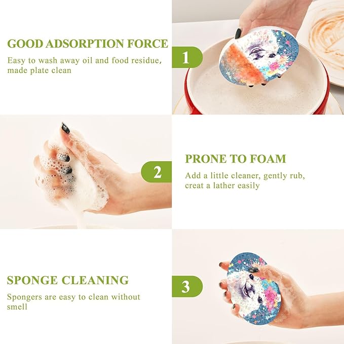 Llama Kitchen Scrub Sponges, Pop-up Kitchen Cleaning Sponges Reusable Dish Washing Sponges for Bathroom Household Cleaning 3 Pack - Non Scratch Scrubber
