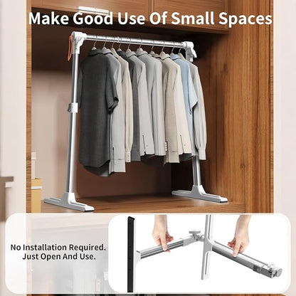 Foldable Adjustable Closet Rod,20.86-35.43in Width Aluminum Clothes Hanging Rod,Portable Drying Rack for Closet Storage RV Laundry Small Space,Tool-free installation,Heavy Duty Tension Rod