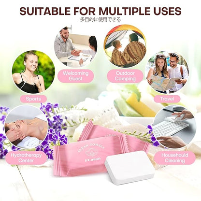 Disposable Face Towel Large Ultra Soft Compressed Towel Tablets for Travel Individually Wrapped, 12x9 Inch Portable Face Washcloths Reusable for Gym Hiking Camping Outdoor Sports(50 Pcs Pink)