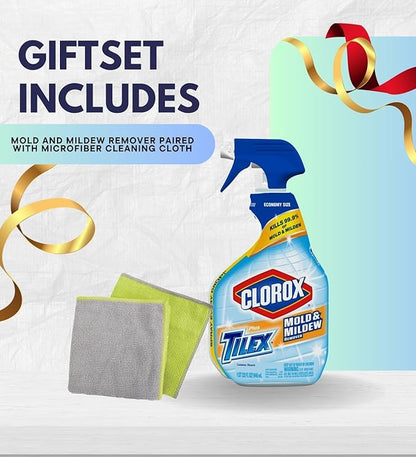 Plus Tilex Remover With Bleach 32 Oz Bundle With Microfiber Cleaning Cloth For Bathroom Surface Spray Routines & Stain-Lifting Tasks — Gift Set (2 Items)