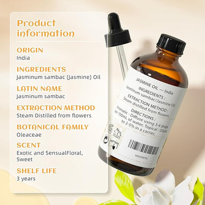 EVOKE OCCU Jasmine Essential Oil for Cleaning, Air Freshening, Relaxing, Add to Spray and Diffuser - 4 Fl Oz