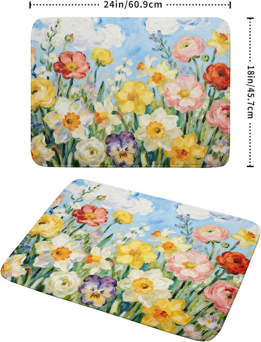 Spring Floral Dish Drying Mat for Kitchen Counter 18x24 Yellow Pink Narcissus Flower Seasonal Themed Summer Absorbent Reversible Microfiber Drying Mats Kitchen Countertop Protector Dishes Drainer Pad