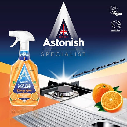 Astonish Specialist Multi Surface Cleaner - Orange Grove Scented Heavy Duty Kitchen Cleaner - Cruelty Free Formula Cuts Through Grease And Stains On Kitchen Surfaces & Oven Doors, 750ml Spray Bottle