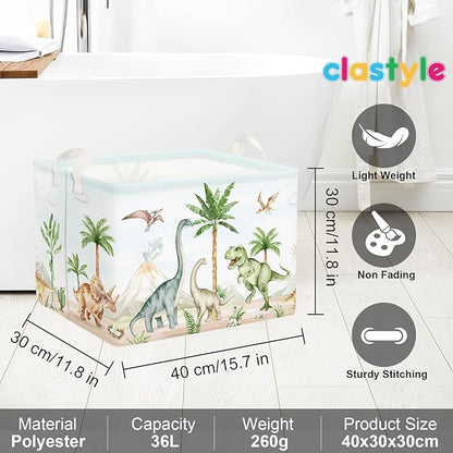 Clastyle Large Dinosaur Kid Storage Basket Baby Laundry Hamper Palm Tree Boy Gift Toy Box Collapsible Clothes Organizer Nursery Bin for Bedroom, Volcano, 40 * 30 * 30 cm