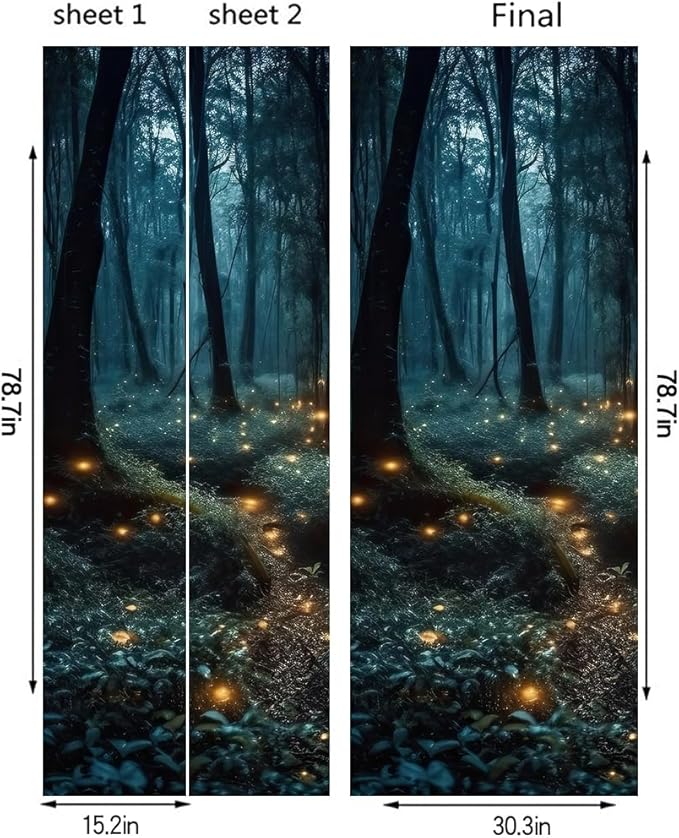 REDAMANCY Mystic Forest Tree Mushroom Firebee Peel and Stick Door Stickers Vinyl 3D Door Mural Decals Decor Wallpaper Self-Adhesive, Waterproof, Removable