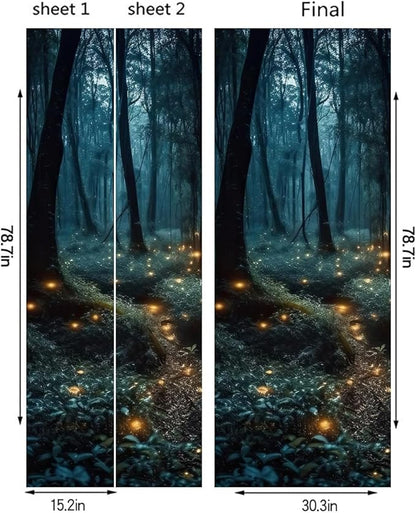 REDAMANCY Mystic Forest Tree Mushroom Firebee Peel and Stick Door Stickers Vinyl 3D Door Mural Decals Decor Wallpaper Self-Adhesive, Waterproof, Removable