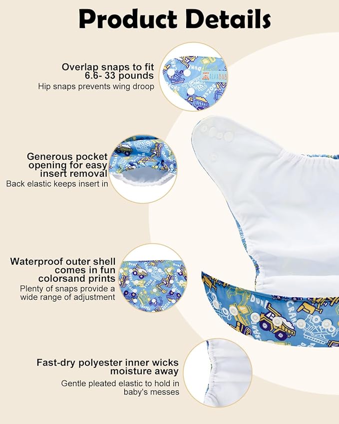 ALVABABY Baby Cloth Diapers 6 Pack with 12 Inserts Cloth Diaper Covers Adjustable Washable Reusable for Baby Girls and Boys