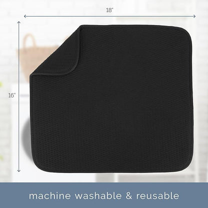 S&T INC. Dish Drying Mat, 16” x 18”, Absorbent Microfiber Kitchen Counter Mat, Drying Pad for Dishes, Utensils, Pots and Pans, Large, Diamond Texture, Black