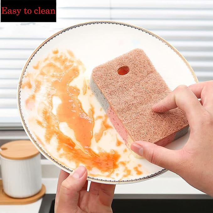 Double Sided Multi-Purpose Kitchen Cleaning Sponge, Great for Dishwashing and Stain Removal, Absorbent, Durable Coconut Fiber Side and Soft Sponge Side 5 Pcs Brown