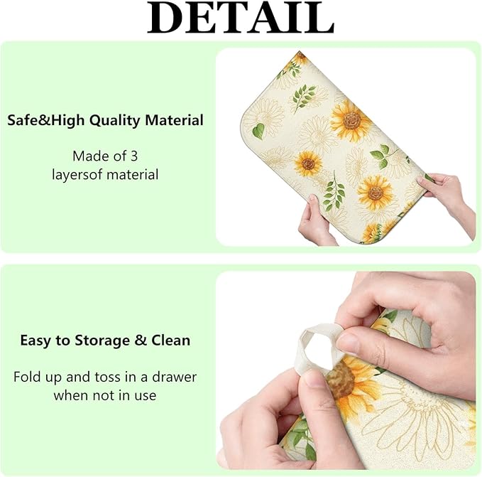 Dish Drying Mat Drainer Pads - Extra Large Microfiber Drying Mats for Dishes Kitchen Counter Super Absorbent Pads for Draining Racks (Light yellow,16"x18" )