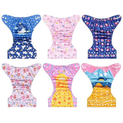 ALVABABY Baby Cloth Diaper 6 Pack with 12 Inserts One Size Cloth Diaper Covers Adjustable Washable Reusable for Baby Girls and Boys