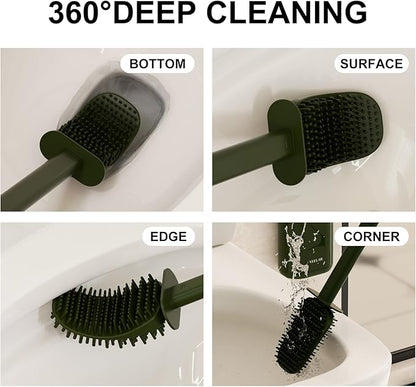 Toilet Brush and Holder Set - Wall Mounted Bathroom Scrub Brush, Toilet Bowl Brush and Plunger Set for Bathroom Cleaner (Green)