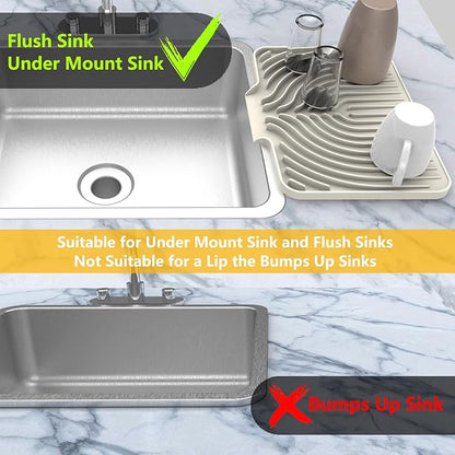 Silicone Drying Mat for Kitchen Counter , Dish Drying Rack Matt with Built in Drain, Small Dry Mats for Dishes Drying Pad for Kitchen Counter (14.6×11inch, cream)