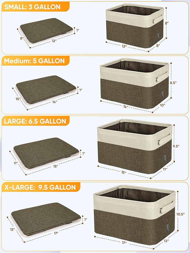 BALEINE 2 Pack Fabric Closet Storage Bins for Shelves, Linen Closet Organizers and Storage, Decorative Baskets for Organizing, Shelf, Clothes, Home, Office (Brown, 14''x10''x8.5'')