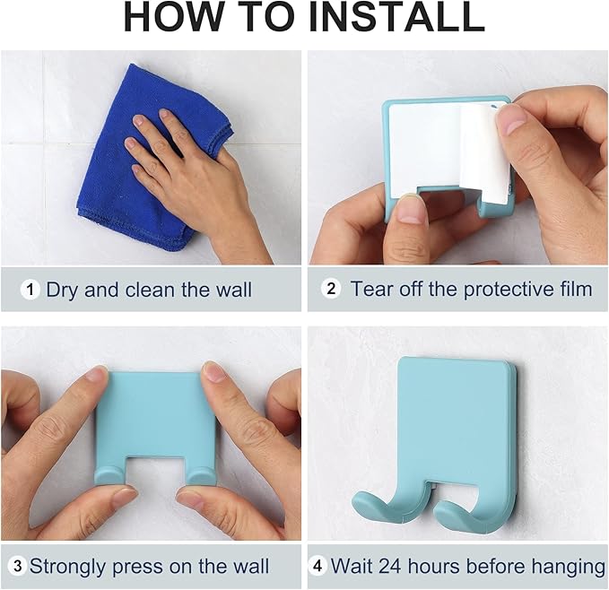 VANZAVANZU Razor Shaver Holder for Shower Wall Adhesive Hooks for Hanging, Bathroom Silicone Waterproof Shower Hooks Hair Brush Holder for Towel (4 Pack-White)