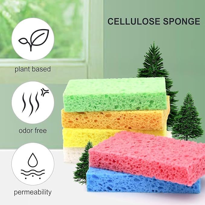Kitchen Sponges,Heavy Duty Scrub Kitchen Sponge,Clean Tough Messes Without Scratching Sponges Kitchen,Pop Up Eco Sponges DIY White (6 Pack)