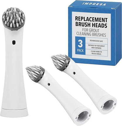Impresa 3-Pack Grout Cleaner Brush Heads - Compatible with Rubbermaid Reveal Power Scrubber - Grey/White Nylon Replacement Heads - for Electric Spin Scrubber, Shower Cleaner & Scrub Brush
