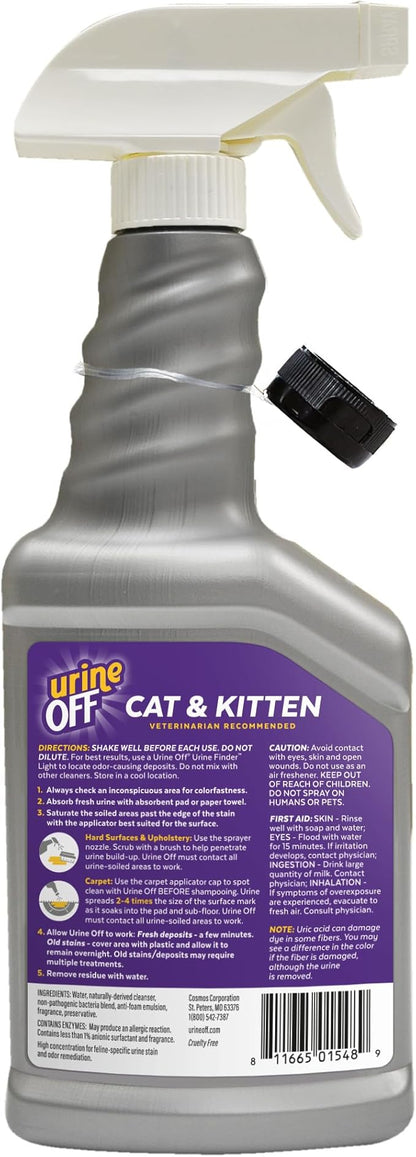 urineOFF Kitten & Cat Odor & Stain Remover | Fresh Scent Carpet Cleaner Spray | Bio Enzymatic Stain & Urine Odor Eliminator | Pet Safe Cleaner | 16.9 oz.