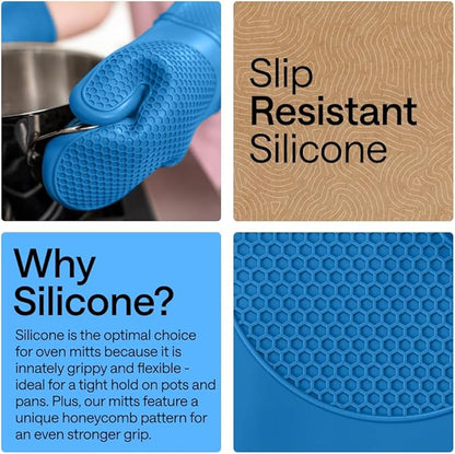 GORILLA GRIP BPA-Free Soft Silicone Oven Mitts, 14.5x8.3, Heat Resistant and Waterproof Cooking Gloves, Thick Cotton Lining, Flexible Gripping for Baking Grilling, Kitchen Potholders Set of 2, Aqua